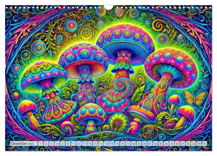 Produktbild: Psychedelische Pilze - Die bunte Welt der magischen Pilze (Wandkalender 2026 DIN A3 quer), CALVENDO Monatskalender