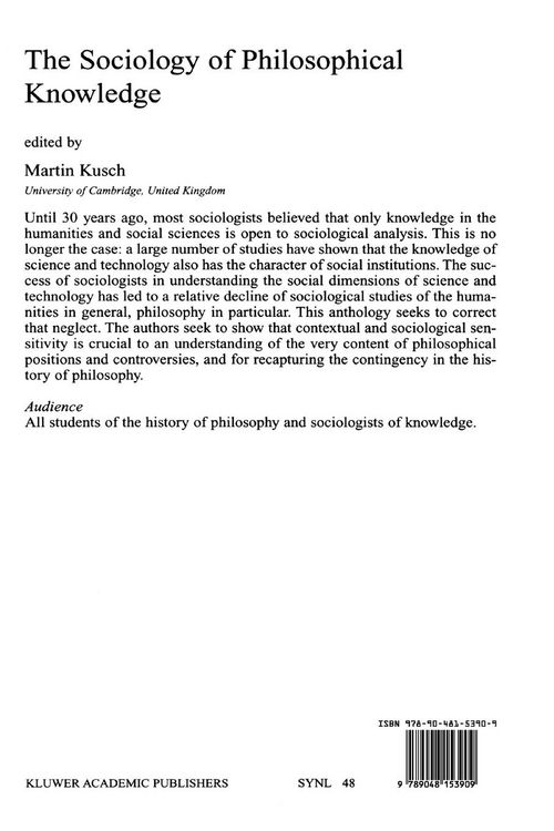 Produktbild: The Sociology of Philosophical Knowledge