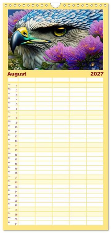 Produktbild: Familienplaner 2027 - Zauberhafte Paradiesv&ouml;gel mit 5 Spalten (Wandkalender, 21 x 45 cm) CALVENDO