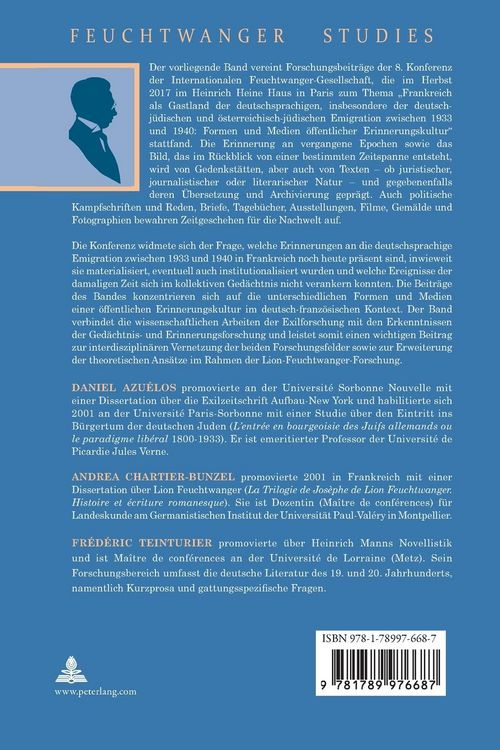 Produktbild: Feuchtwanger und die Erinnerungskultur in Frankreich / Feuchtwanger et la culture m&eacute;morielle en France