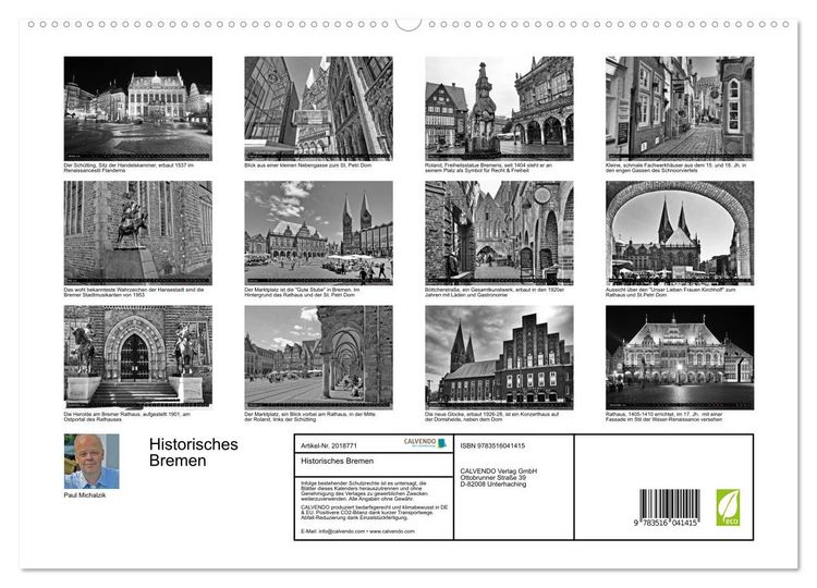 Produktbild: Historisches Bremen (hochwertiger Premium Wandkalender 2026 DIN A2 quer), Kunstdruck in Hochglanz