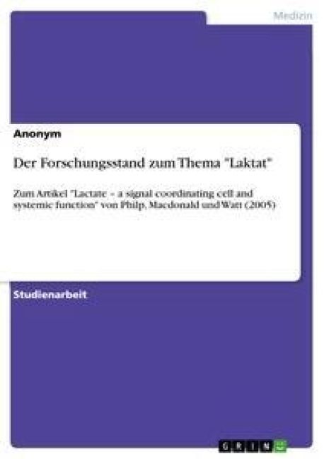 Produktbild: Der Forschungsstand zum Thema "Laktat"