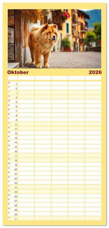 Produktbild: Familienplaner 2026 - Chow Chow Momente. Fellpoesie aus dem Reich der Mitte mit 5 Spalten (Wandkalender, 21 x 45 cm) CALVENDO