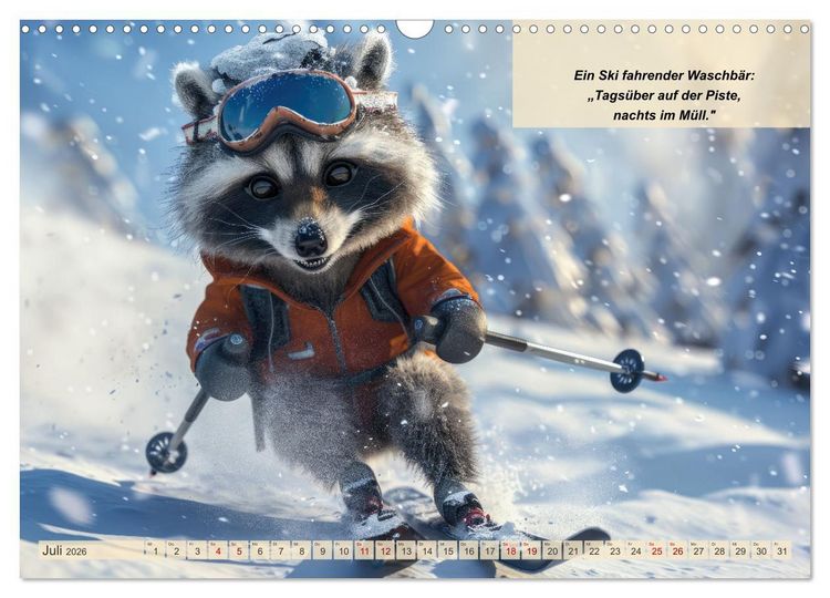 Produktbild: Tierisch lustige Skifahrer (Wandkalender 2026 DIN A3 quer), CALVENDO Monatskalender
