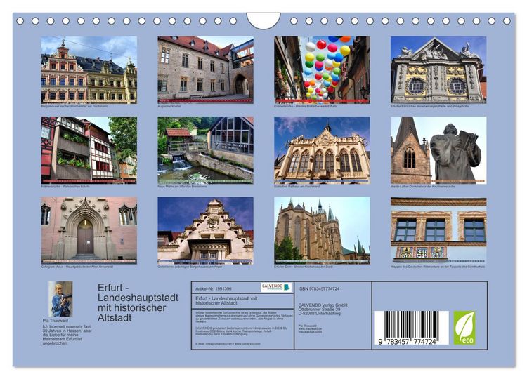 Produktbild: Erfurt - Landeshauptstadt mit historischer Altstadt (Wandkalender 2026 DIN A4 quer), CALVENDO Monatskalender