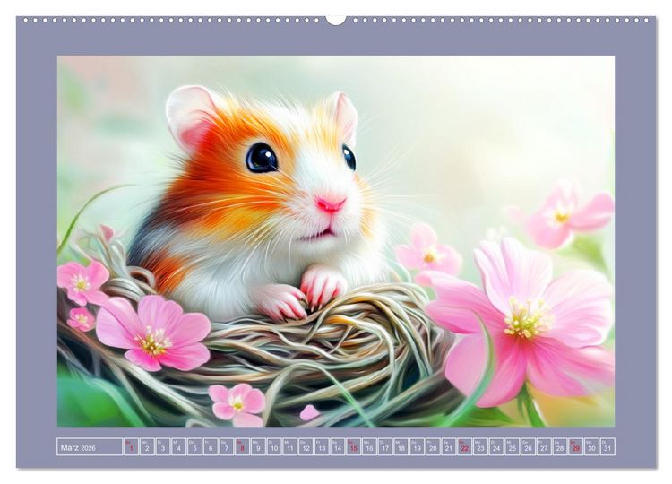 Produktbild: Nagergl&uuml;ck und Bl&uuml;tenzauber. Niedliche Tierchen im romantischen Stil (hochwertiger Premium Wandkalender 2026 DIN A2 quer), Kunstdruck in Hochglanz