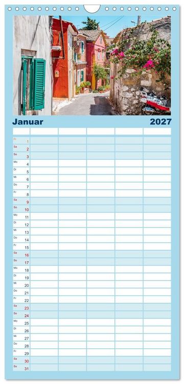 Produktbild: Familienplaner 2027 - Korfu - Gr&uuml;ne Insel im Ionischen Meer mit 5 Spalten (Wandkalender, 21 x 45 cm) CALVENDO