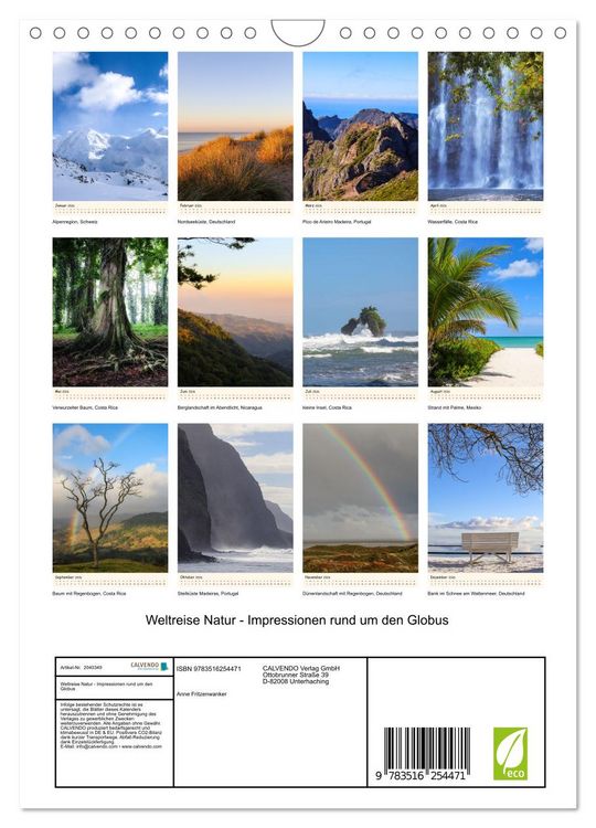 Produktbild: Weltreise Natur - Impressionen rund um den Globus (Wandkalender 2026 DIN A4 hoch), CALVENDO Monatskalender