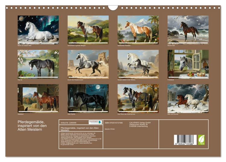 Produktbild: Pferdegem&auml;lde, inspiriert von den Alten Meistern (Wandkalender 2026 DIN A3 quer), CALVENDO Monatskalender