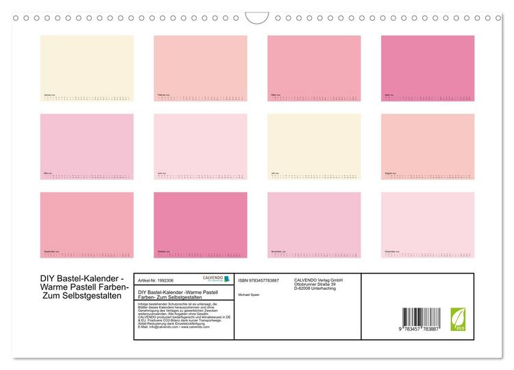 Produktbild: DIY Bastel-Kalender -Warme Pastell Farben- Zum Selbstgestalten (Wandkalender 2026 DIN A3 quer), CALVENDO Monatskalender