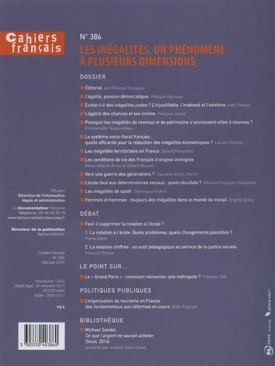 Produktbild: Cahiers Francais ; les Inegalites, un Phenomene a Plusieurs Dimensions