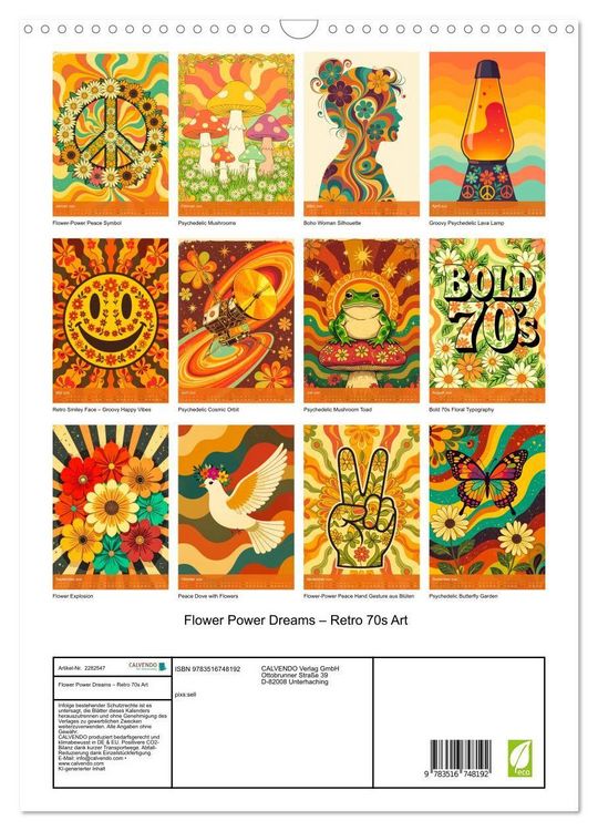 Produktbild: Flower Power Dreams - Retro 70s Art (Wandkalender 2026 DIN A3 hoch), CALVENDO Monatskalender