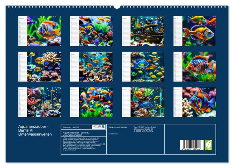 Produktbild: Aquarienzauber - Bunte KI Unterwasserwelten (hochwertiger Premium Wandkalender 2026 DIN A2 quer), Kunstdruck in Hochglanz