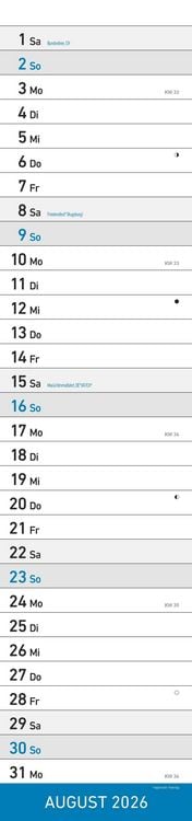 Produktbild: Streifenplaner XL BLAU 2026 - Streifenkalender 15x64 cm - Wandplaner - Küchenkalender - schmales Design - eine Spalte - Langplaner