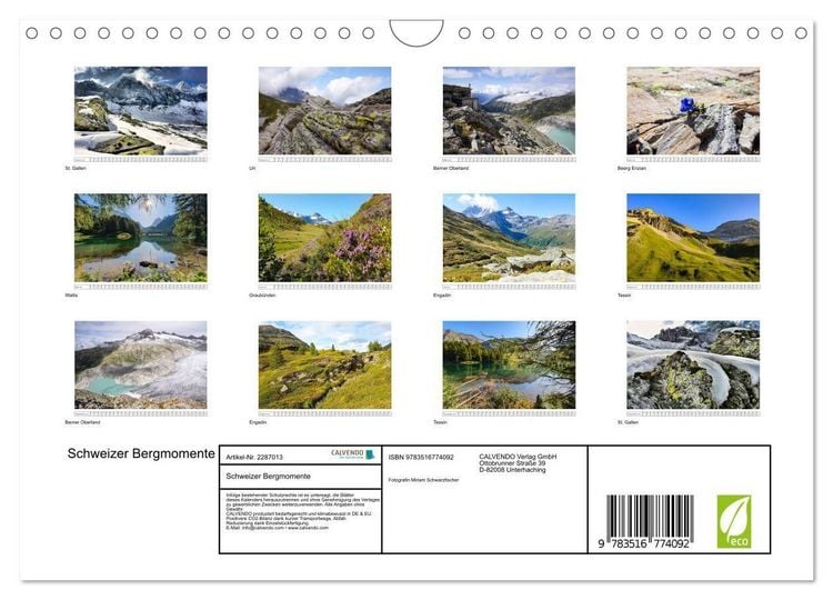 Produktbild: Schweizer Bergmomente (Wandkalender 2027 DIN A4 quer), CALVENDO Monatskalender