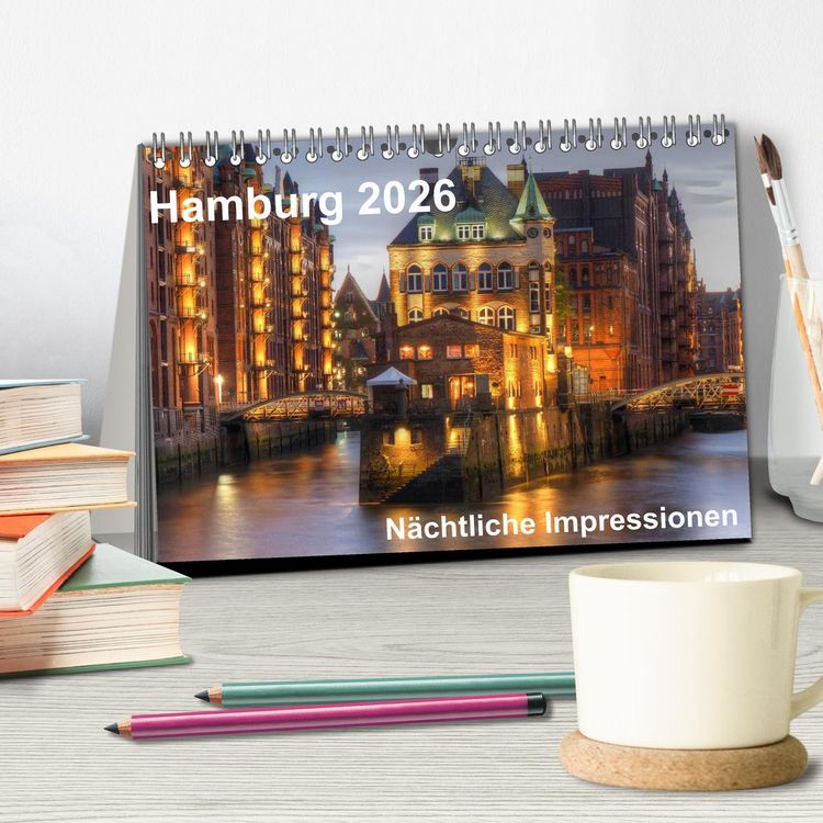 Produktbild: Hamburg - N&auml;chtliche Impressionen (Tischkalender 2026 DIN A5 quer), CALVENDO Monatskalender