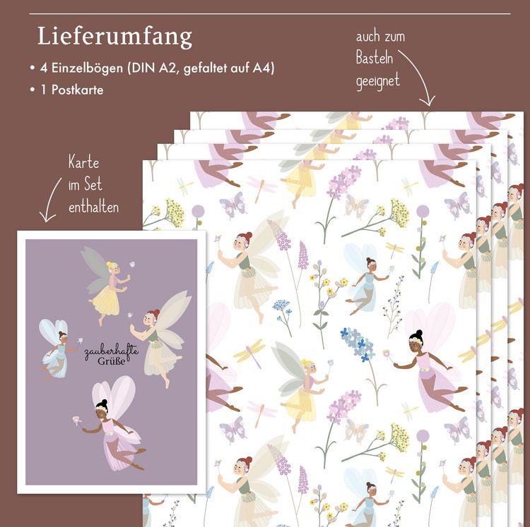 Produktbild: Geschenkpapier-Set f&uuml;r Kinder: Feen/ Elfen und Schmetterlinge
