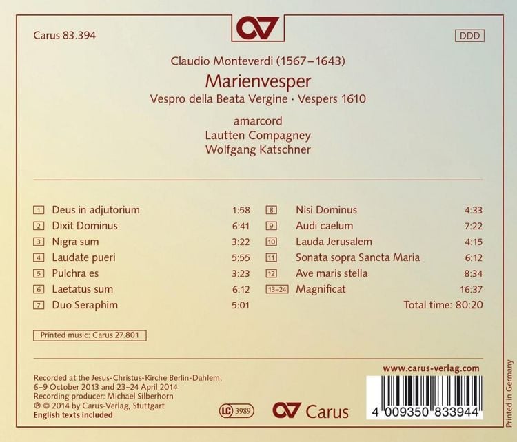 Produktbild: Amarcord/Katschner/Lautten Compagney: Marienvesper