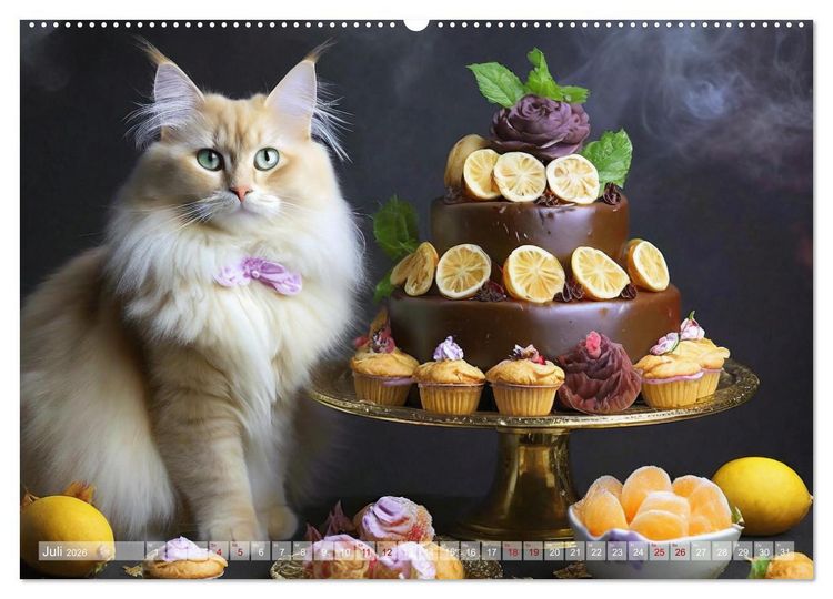 Produktbild: S&uuml;&szlig;e Naschkatzen - Pelzige Leckerm&auml;ulchen zwischen s&uuml;&szlig;en Desserts und Torten (Wandkalender 2026 DIN A2 quer), CALVENDO Monatskalender