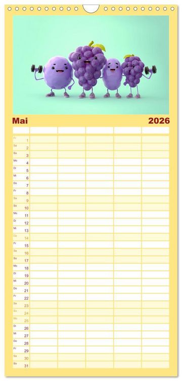 Produktbild: Familienplaner 2026 - Esse ich nicht! Der freche Kinderkalender mit Obst & Gem&uuml;se mit 5 Spalten (Wandkalender, 21 x 45 cm) CALVENDO