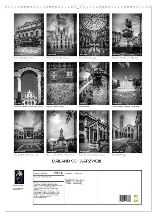 Produktbild: MAILAND SCHWARZWEI&szlig; (Wandkalender 2026 DIN A2 hoch), CALVENDO Monatskalender