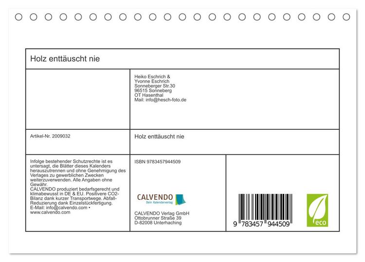 Produktbild: Holz entt&auml;uscht nie (Tischkalender 2026 DIN A5 quer), CALVENDO Monatskalender