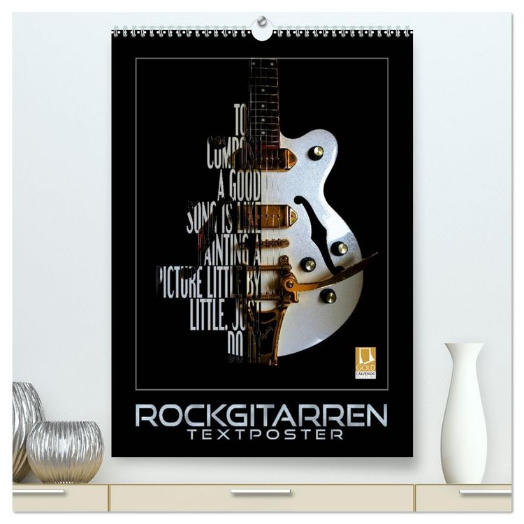 Produktbild: Rockgitarren Textposter (hochwertiger Premium Wandkalender 2026 DIN A2 hoch), Kunstdruck in Hochglanz