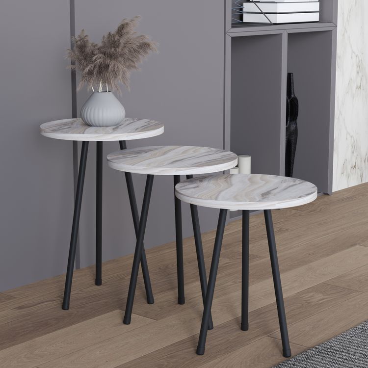 Produktbild: 3 tlg. Holz Beistelltisch Couchtisch Mamor Mirola