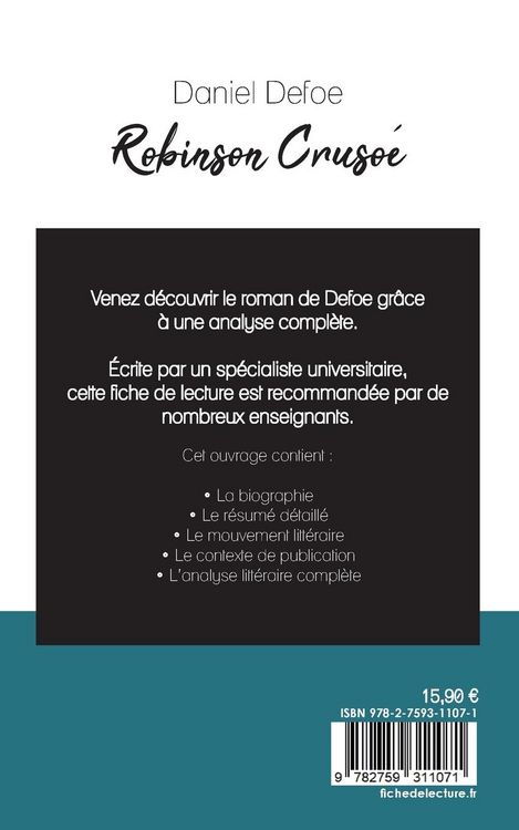 Produktbild: Robinson Cruso&eacute; de Daniel Defoe (fiche de lecture et analyse compl&egrave;te de l'oeuvre)