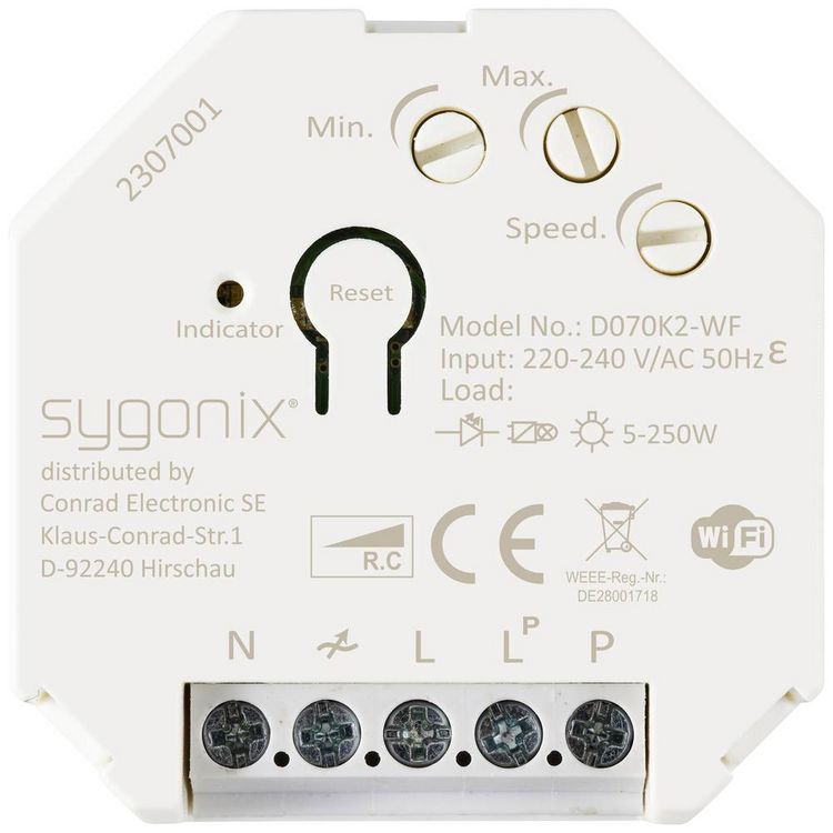 Produktbild: Sygonix SY-5775566 Unterputz Dimmer Geeignet f&uuml;r Leuchtmittel: LED-Lampe, Gl&uuml;hlampe, Halogenlampe Wei&szlig;