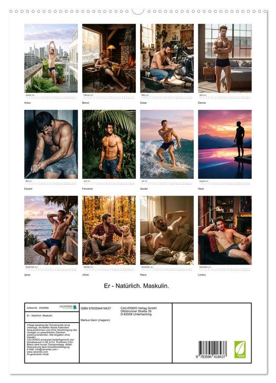 Produktbild: Er - Nat&uuml;rlich. Maskulin. (hochwertiger Premium Wandkalender 2027 DIN A2 hoch), Kunstdruck in Hochglanz