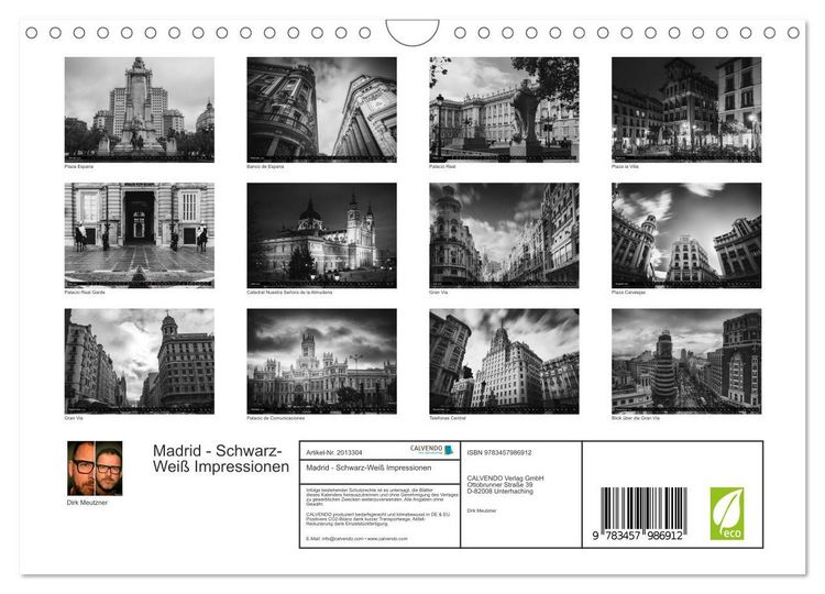 Produktbild: Madrid - Schwarz-Wei&szlig; Impressionen (Wandkalender 2026 DIN A4 quer), CALVENDO Monatskalender