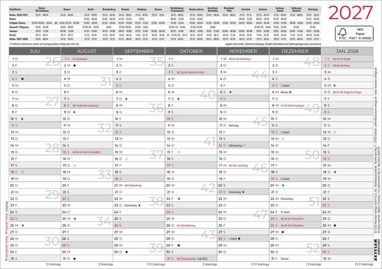 Produktbild: Tafelkalender A5 beidseitig 2027
