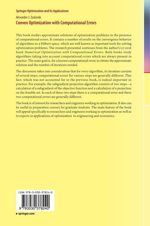 Produktbild: Convex Optimization with Computational Errors