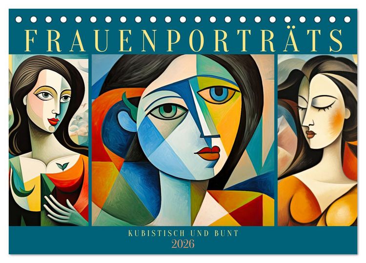 Produktbild: Frauenportr&auml;ts, kubistisch und bunt (Tischkalender 2026 DIN A5 quer), CALVENDO Monatskalender