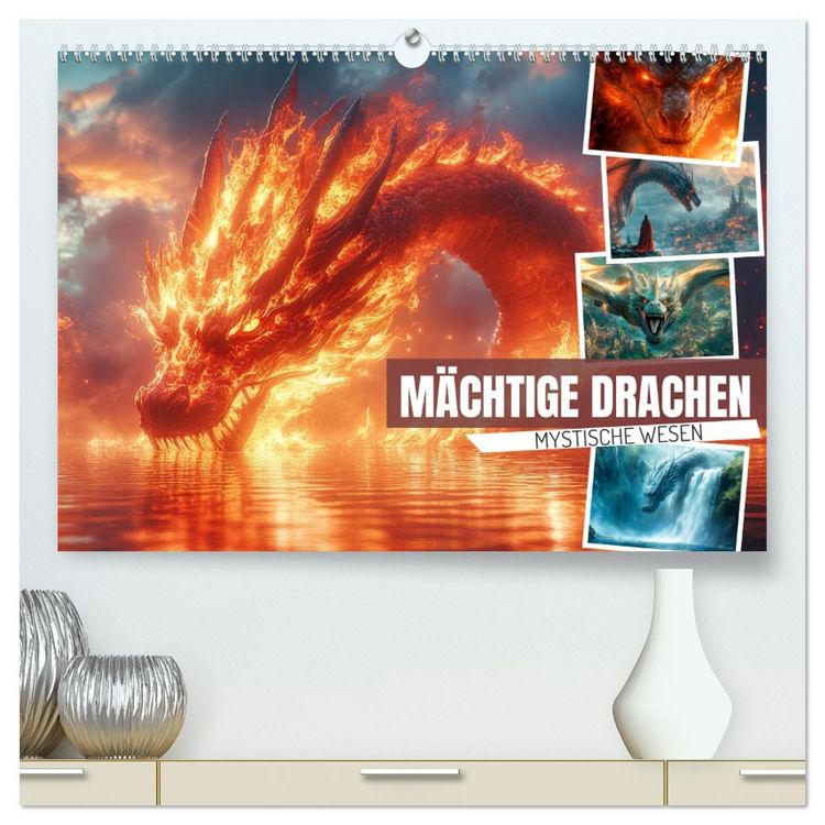 Produktbild: M&Auml;CHTIGE DRACHEN Mystische Wesen (hochwertiger Premium Wandkalender 2026 DIN A2 quer), Kunstdruck in Hochglanz