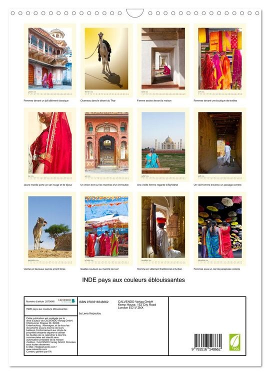 Produktbild: INDE pays aux couleurs &eacute;blouissantes (Calendrier mural 2026 DIN A3 horizontal), CALVENDO calendrier mensuel