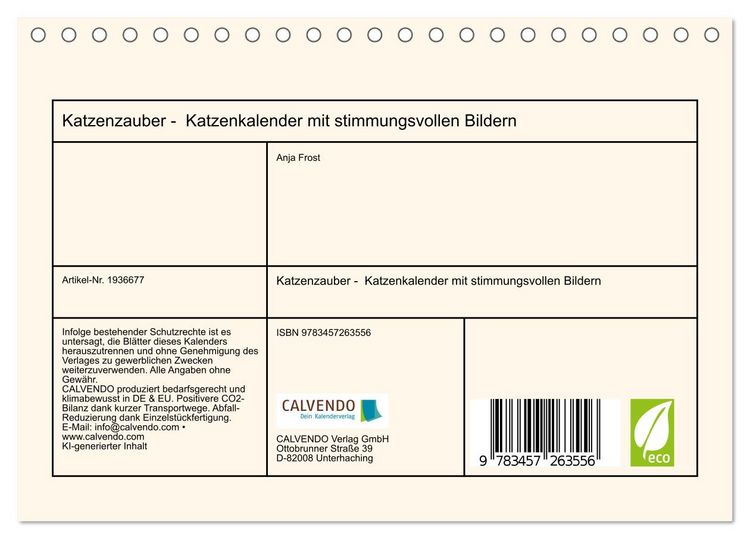 Produktbild: Katzenzauber - Katzenkalender mit stimmungsvollen Bildern (Tischkalender 2026 DIN A5 quer), CALVENDO Monatskalender