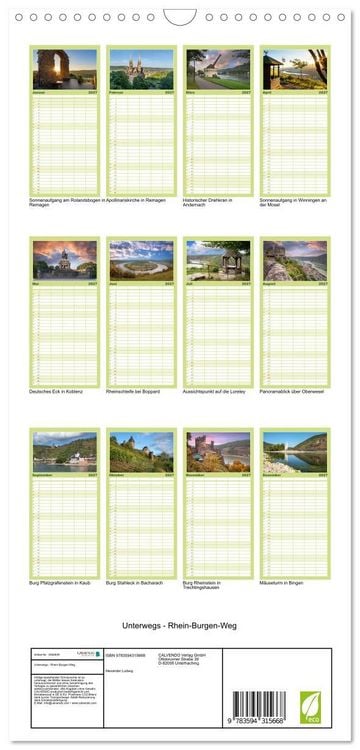 Produktbild: Familienplaner 2027 - Unterwegs - Rhein-Burgen-Weg mit 5 Spalten (Wandkalender, 21 x 45 cm) CALVENDO