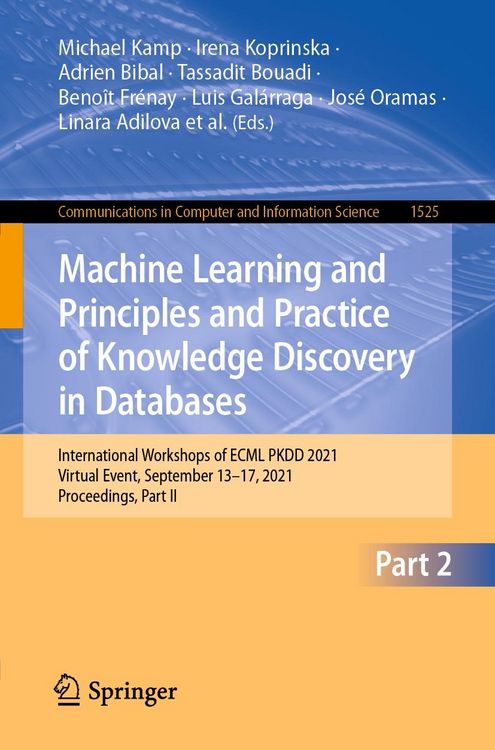 Produktbild: Machine Learning and Principles and Practice of Knowledge Discovery in Databases