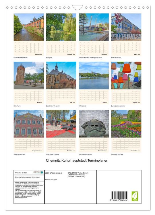 Produktbild: Chemnitz Kulturhauptstadt Terminplaner (Wandkalender 2026 DIN A3 hoch), CALVENDO Monatskalender