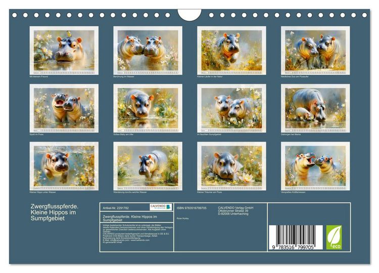 Produktbild: Zwergflusspferde. Kleine Hippos im Sumpfgebiet (Wandkalender 2027 DIN A4 quer), CALVENDO Monatskalender