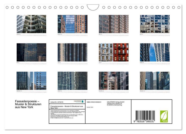 Produktbild: Fassadenpoesie &ndash; Muster & Strukturen aus New York (Wandkalender 2026 DIN A4 quer), CALVENDO Monatskalender
