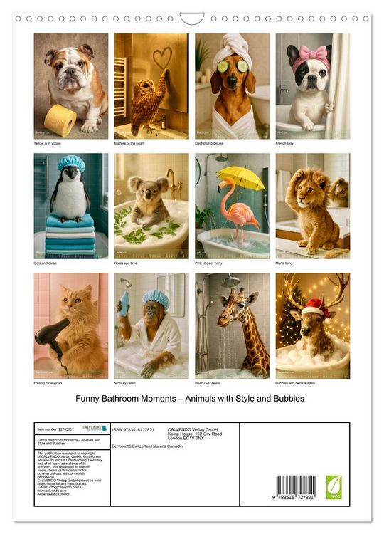 Produktbild: Funny Bathroom Moments &ndash; Animals with Style and Bubbles (Wall Calendar 2026 DIN A3 portrait), CALVENDO 12 Month Wall Calendar