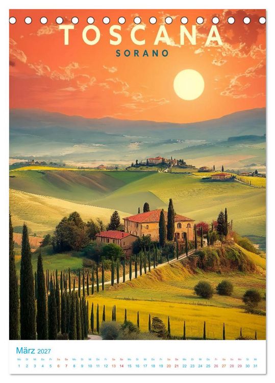 Produktbild: Toskana - Old School Poster Style (Tischkalender 2027 DIN A5 hoch), CALVENDO Monatskalender
