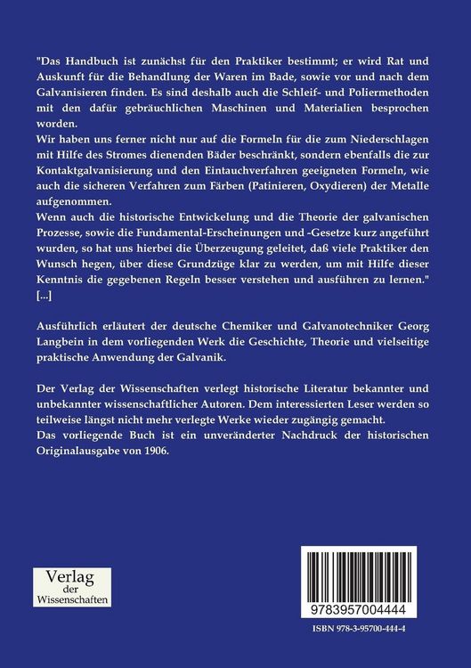 Produktbild: Handbuch der elektrolytischen (galvanischen) Metallniederschl&auml;ge
