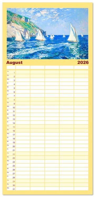 Produktbild: Familienplaner 2026 - Ein Tag am Meer - Durch die Augen der Impressionisten mit 5 Spalten (Wandkalender, 21 x 45 cm) CALVENDO