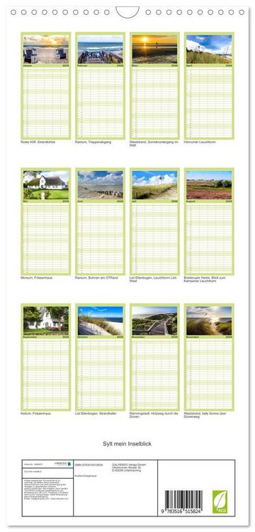 Produktbild: Familienplaner 2026 - Sylt mein Inselblick mit 5 Spalten (Wandkalender, 21 x 45 cm) CALVENDO