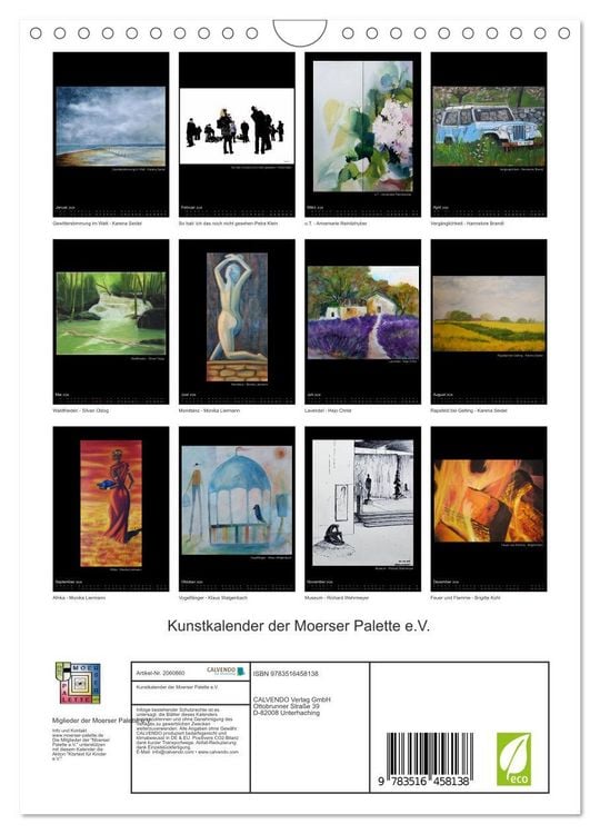 Produktbild: Kunstkalender der Moerser Palette e.V. (Wandkalender 2026 DIN A4 hoch), CALVENDO Monatskalender