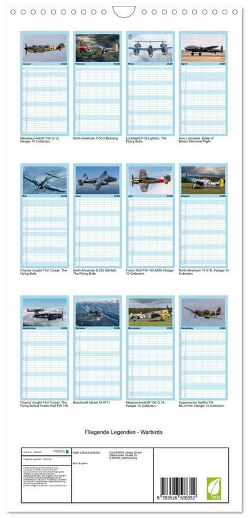 Produktbild: Familienplaner 2026 - Fliegende Legenden - Warbirds mit 5 Spalten (Wandkalender, 21 x 45 cm) CALVENDO